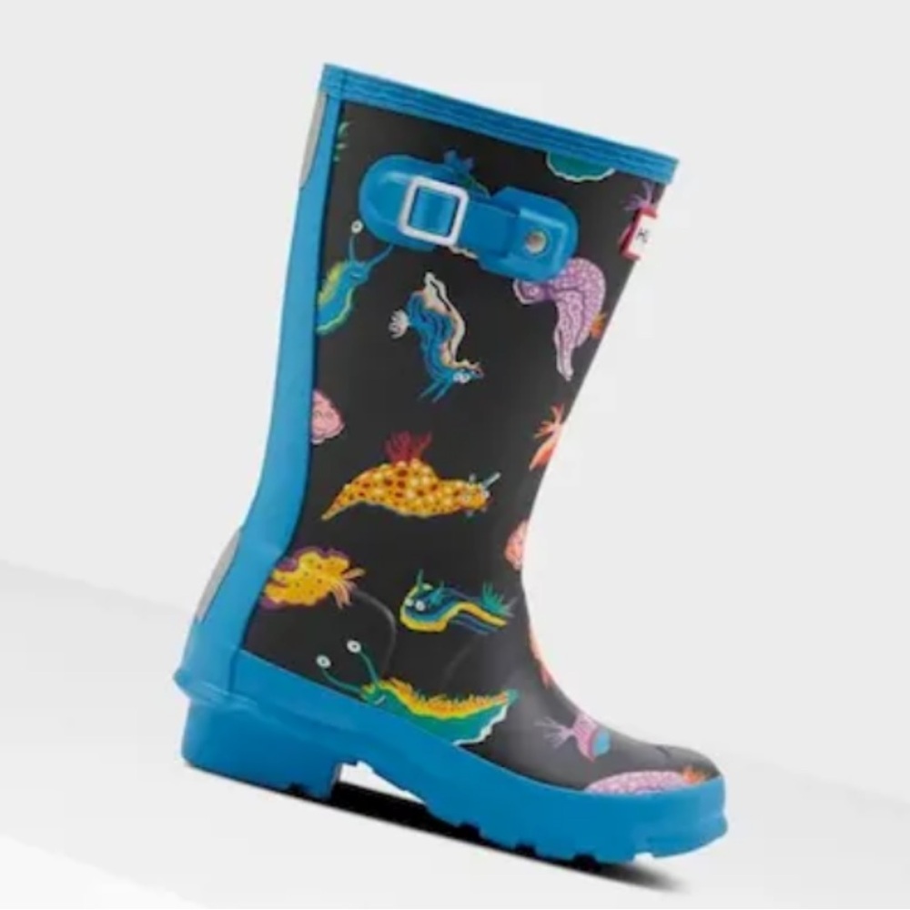 Hunter Black and Blue Narwhal Rain Boots